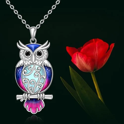 Vista 7 de Flamingo Necklace Halloween Skeleton Cat Necklace Turtle Axolotl Hummingbird Necklaces for Women 925 Sterling Silver Cute Animal Jewelry Christmas