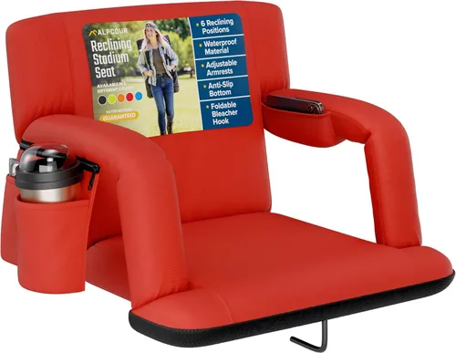 Vista 22 de Alpcour Asiento plegable para estadio – Silla de apoyo para adultos amplios reclinables de lujo para adultos para blanqueadores – Mejor extra grueso