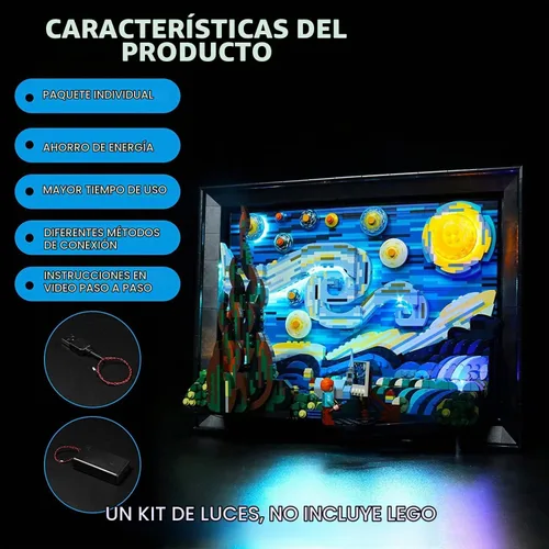 Vista 3 de Luces LED BrickBling compatibles con Lego Starry Night Kit de luces compatible con Lego Van Gogh compatible con Lego 21333-versión clásica