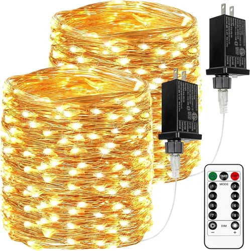 Vista 6 de Guirnalda de 200 luces LED de 66 pies con mando a distancia, luz Caliente a frío