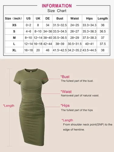 Vista 3 de Missufe - Vestido midi ajustado con pliegues y de manga corta para mujer