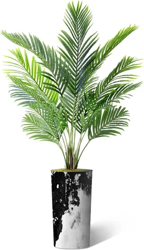 Vista 2 de Árbol artificial en macetero contemporáneo con efecto de granito, palmera tropical areca artificial de seda para decoración del hogar en interiores