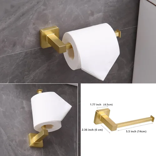 Vista 3 de Juego de 5 piezas de accesorios de baño de oro cepillado, juego de barra de toalla de mano de acero inoxidable de 60 cm dorado, soporte de papel