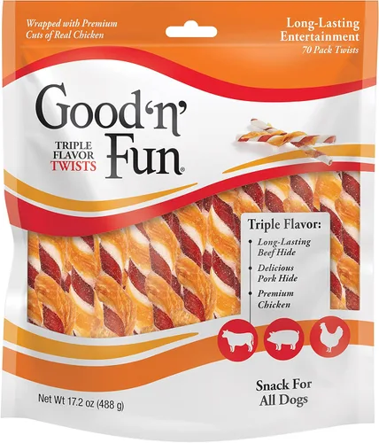 Vista 10 de GOOD 'N' FUN Giros de triple sabor con masticables Bully, golosinas para perros con alto contenido de proteínas para todos los perros adultos