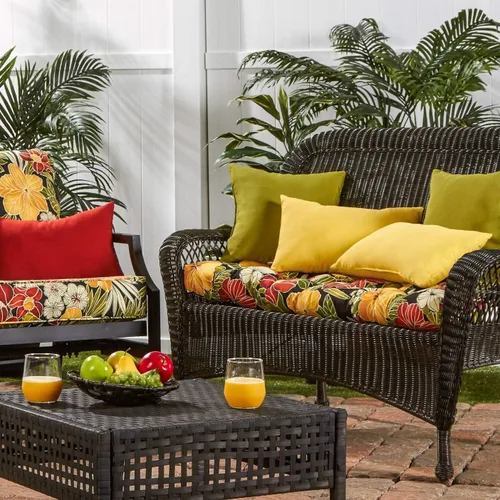 Vista 3 de South Pine Porch Cojín para columpio/banco de 44 x 17 pulgadas, para exteriores, diseño floral negro Aloha