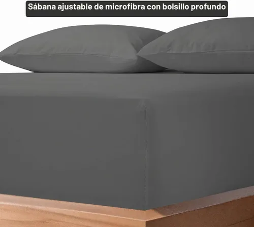 Vista 6 de Sábana bajera ajustable de microfibra tamaño individual, 6 unidades Gris