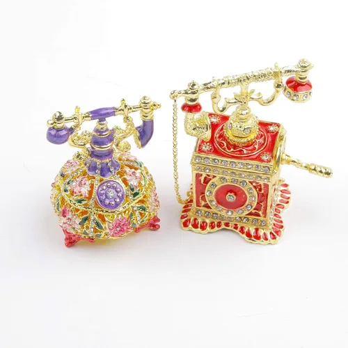 Vista 16 de SEVENBEES Figuras de teléfono turquesa, caja esmaltada con bisagras con cristales rosados, joyeros decorativos, coleccionables, regalos para niñas