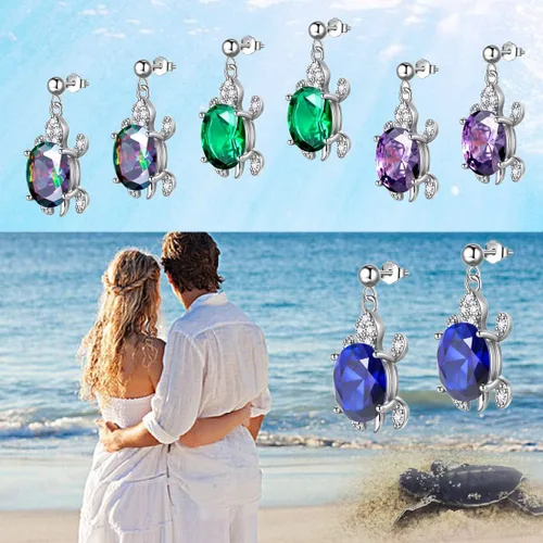 Vista 8 de Hipunk Turtle Jewelry 925 Sterling Silver Women Animal Sea Turtle Birthstone NecklaceEarringRingBracelet Sets Birthday Jewellery