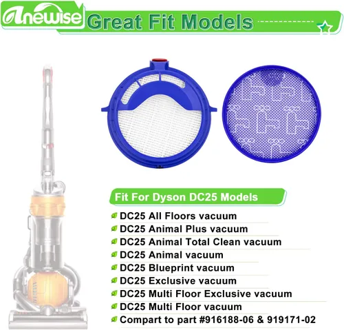 Vista 2 de Anewise Kits de filtro de repuesto para filtros de bola de vacío Dyson dc25, incluye 1 filtro premotor lavable 919171-02 y 1 filtro Hepa 916188-05