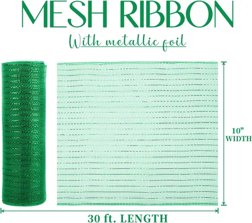 Vista 2 de MEEDEE Rollos de 10 pulgadas de malla decorativa verde esmeralda Malla verde para hacer coronas Cinta de malla verde para árbol de Navidad