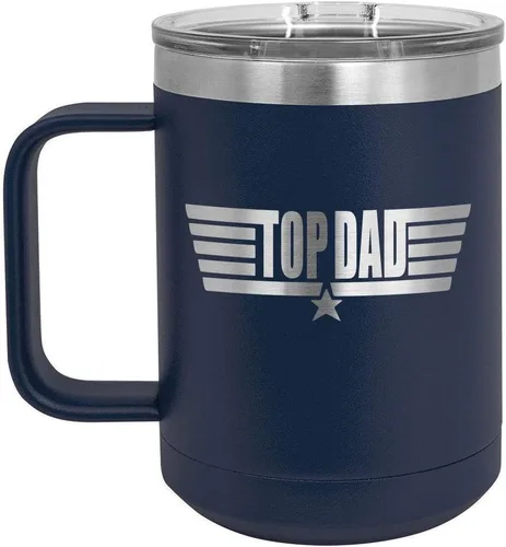 Vista 5 de TOP DAD Taza de café negra de 15 oz con tapa deslizante Taza de café de viaje aislada Ideas de regalos del día del padre de hijo o hija
