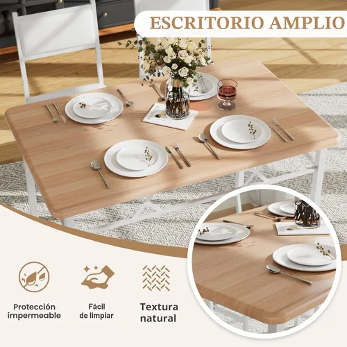 Vista 4 de VECELO Juego de mesa de comedor para 4 personas con sillas, mesa de cocina de 5 piezas y sillas acolchadas tapizadas para espacios pequeños, blanco
