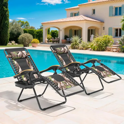 Vista 2 de Magshion Zero Gravity - Juego de 2 sillas reclinables para patio al aire libre con bandeja lateral, reclinables ajustables antigravedad