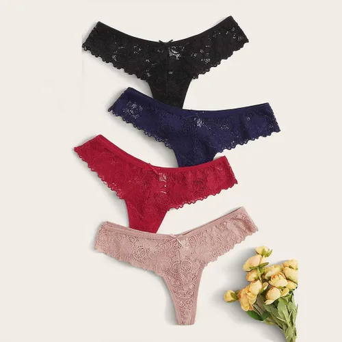 Vista 2 de Tangas de algodón para mujer bragas cruzadas con espalda en V transpirables con encaje en V ropa interior elástica tangas en T