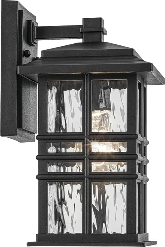 Vista 3 de Kichler Beacon 49829BKT - Lámpara de pared cuadrada de 12 pulgadas para exteriores con cristal martillado transparente en negro texturizado