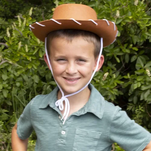 Vista 8 de Funny Party Hats Sombrero de vaquero para niños, sombreros de vaquero marrón y rojo, disfraz de vaquero para niños, sombreros del oeste, paquete de 2