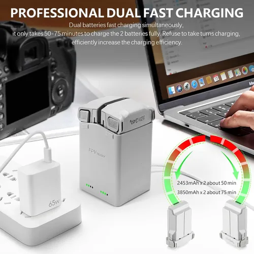 Vista 2 de AMAZEAR Cargador de batería para accesorios DJI Mini 5 Pro/Mini 4 3, DJI Mini5Pro Mini4/3 Series Hub de carga bidireccional con adaptador