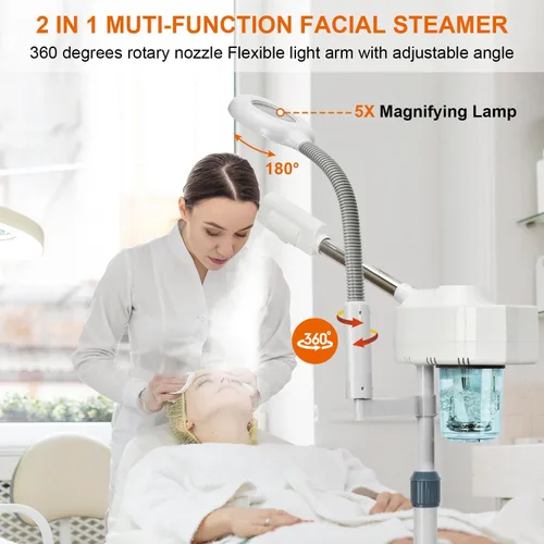 Vista 5 de Vaporizador facial 2 en 1, vaporizadores faciales profesionales con lámpara de aumento 5X, vaporizador facial para esteticista, vaporizador facial