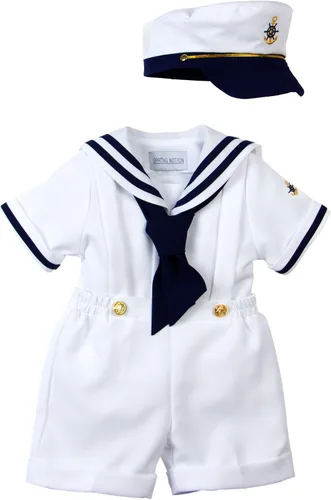 Vista 10 de Conjunto de traje de marinero náutico con sombrero, para niños pequeños