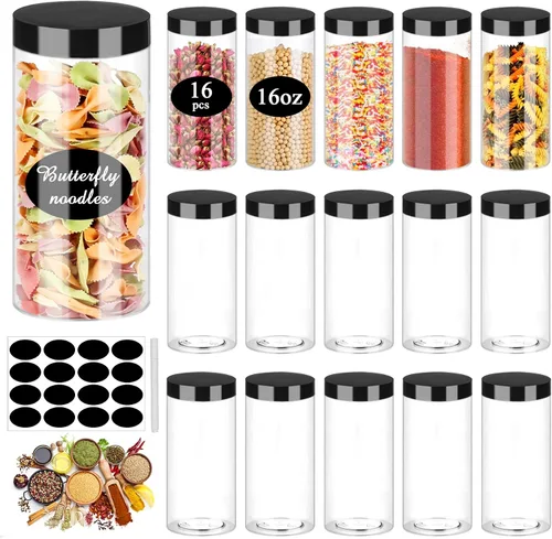 Vista 9 de SLifeJars Tarros de plástico transparente de 8 onzas, 24 frascos de comida redondos vacíos con tapas blancas, tarros de viaje de plástico