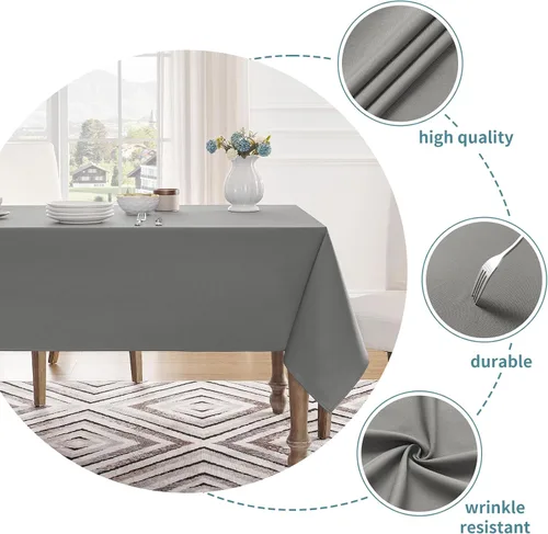 Vista 3 de Veblandy Mantel rectangular impermeable, a prueba de derrames, sin arrugas, mantel lavable, decoración de mesa de cocina, comedor, mantel de tela