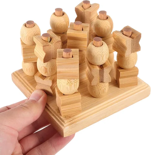 Vista 5 de Kisangel Juego de mesa con punta de madera 3D para niños y adultos, juego de mesa familiar, juego de mesa de estrategia de madera, 1 juego