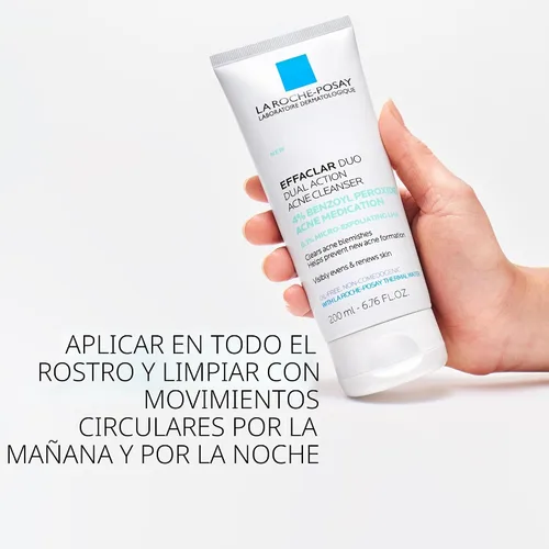 Vista 7 de La Roche-Posay Effaclar Dual Limpiador Facial para Acné con 4% de peróxido de benzoilo y exfoliante LHA, tratamiento para el acné que ayuda a
