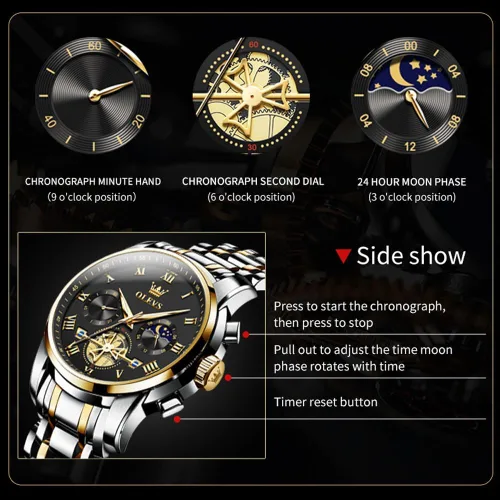 Vista 3 de OLEVS Relojes para hombre impermeables de acero inoxidable con pulsera ajustable, reloj analógico de cuarzo para hombre, moda de negocios, clásico