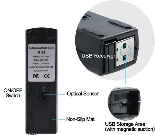 Vista 6 de Ratón Bluetooth inalámbrico, mini 3 modos (BT4.0/5.0+2.4G) Ratones de viaje recargables sin ruido con funda para mouse, 3 botones 1200 DPI Ratones