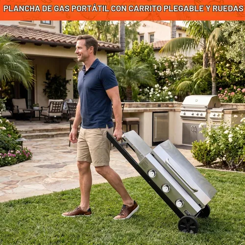 Vista 5 de ONLYFIRE GRILLS Plancha de gas propano de 3 quemadores con carro plegable