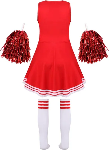 Vista 2 de Nikiikoo Disfraz de uniforme de animadora para niñas y niñas, con medias, pompones, disfraz de Halloween