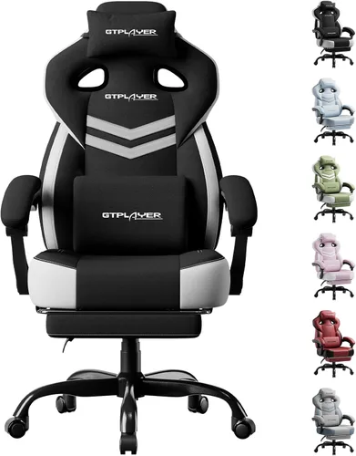 Vista 12 de GTPLAYER Sillas de juegos para adultos, asiento ergonómico grande y alto para juegos con reposapiés y soporte lumbar, cómoda silla de oficina