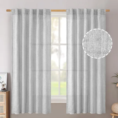 Vista 107 de BGment Cortinas cortas de lino marfil de 36 pulgadas de largo para ventanas de cocina, pequeñas cortinas texturizadas rústicas para café sobre