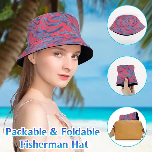 Vista 2 de HH HOFNEN Sombrero de pescador de doble cara para verano, playa, sombrero de sol para viajes, gorra de pescador con cuerdas para mujeres y hombres