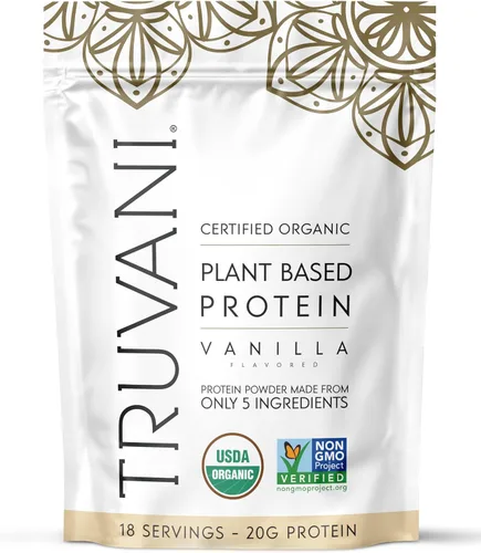Vista 10 de Truvani Proteína de guisante vegana en polvo Chocolate 20g de proteína vegetal orgánica 18 porciones Keto Sin gluten ni lácteos Bajo