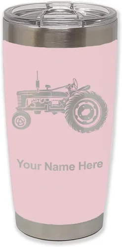 Vista 12 de LaserGram Vaso aislado al vacío de 20 onzas, Old Farm Tractor, grabado personalizado incluido (negro)
