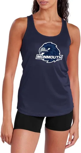 Vista 501 de Camiseta deportiva sin mangas oficial de NCAA Collegiate para mujer, con espalda cruzada, colección con logotipo primario