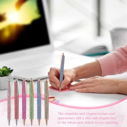 Vista 5 de Jeyiour 6 Bolígrafos Bling Lindos de Diamante con Rinstones de Boda, Bolígrafos Metálicos Retráctiles de Cristal Brillantes para Mujeres, Bolígrafo