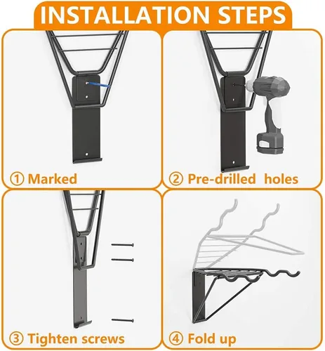 Vista 7 de TORACK Estante de almacenamiento para bicicletas, 2 colgadores de bicicleta, soporte de pared para bicicleta de montaña, soporte horizontal plegable
