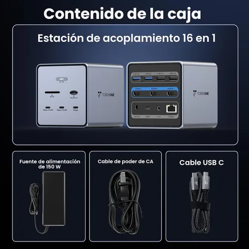 Vista 15 de TobenONE Estación de acoplamiento para laptop 16 en 1 con monitor triple 4K