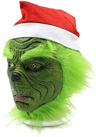 Vista 4 de Accesorios para disfraz de Navidad máscara de látex verde aterradora máscaras para adultos