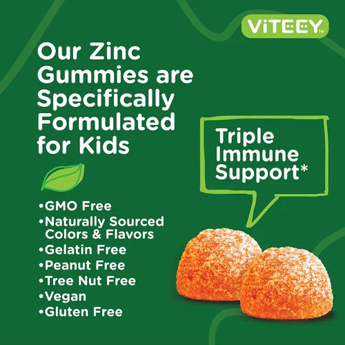Vista 5 de Viteey Gomitas de zinc para niños de 10 mg, con vitamina C y equinácea, apoyo inmunológico, potente antioxidante natural, suplemento de vitamina