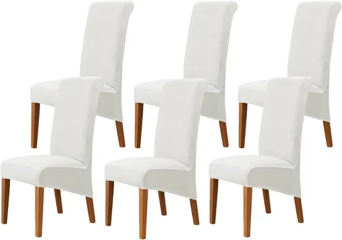 Vista 51 de Juego de 2 fundas de terciopelo para sillas de comedor, color beige, fundas elásticas para sillas de comedor y cocina, reutilizables, protector