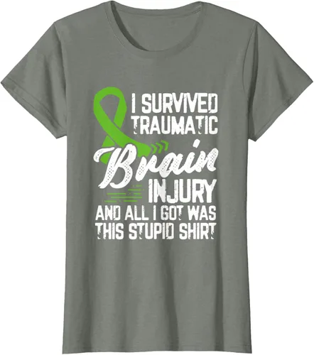 Vista 14 de Camiseta traumática con cinta verde para concienciación de lesiones cerebrales traumáticas I survived TBI, Negro, S