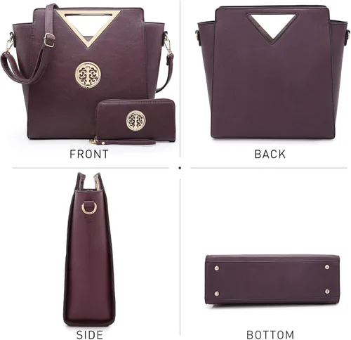 Vista 4 de Dasein Bolso de mano de moda para mujer con asa triangular, bolso de trabajo con cartera a juego