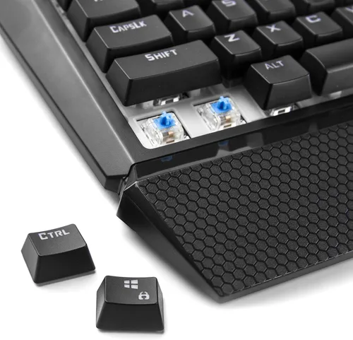 Vista 3 de Beastron Teclado mecánico con cable para juegos con interruptores azules, reposamuñecas, compatible con PC y Mac