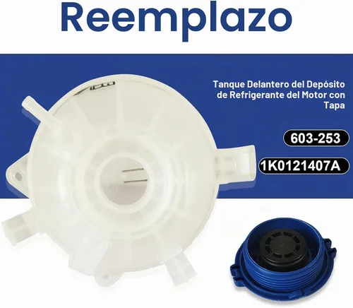 Vista 5 de 603-253 1K0121407A Tanque de depósito de refrigerante con tapa para Aud1 A3 Q3 TT RS3 y VW Jetta Passat Golf GTI Beetle CC Eos Rabbit