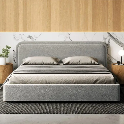 Vista 14 de Chloe - Cama de plataforma tapizada No requiere somier (borde negro, marco de cama queen)