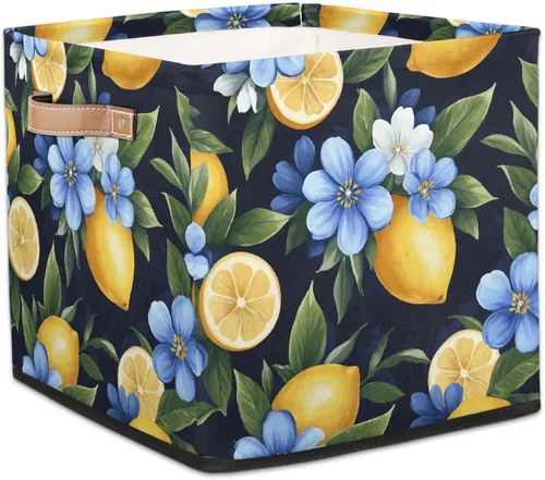 Vista 9 de Cube Storage Bins for Shelves, Neon Blue And Purple Skull Flower Decorative Fabric Organizer Box with Handles for Living Room, Dorm Room, Classroom