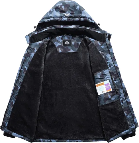 Vista 3 de Chaqueta de esquí impermeable para hombre, resistente al viento, cortavientos, abrigo de nieve cálido con capucha